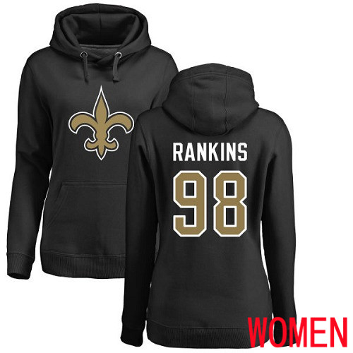 New Orleans Saints Black Women Sheldon Rankins Name and Number Logo NFL Football #98 Pullover Hoodie Sweatshirts